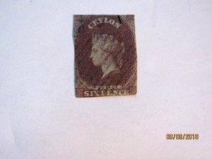Ceylon #6a, Queen Victoria 6 pence, 1857, Used/Good/HR, Margins cut close