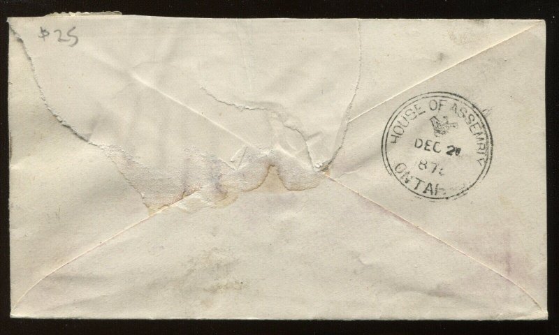 Canada 3 Cent Small Queen on 1875 North Douro ON cover to Toronto