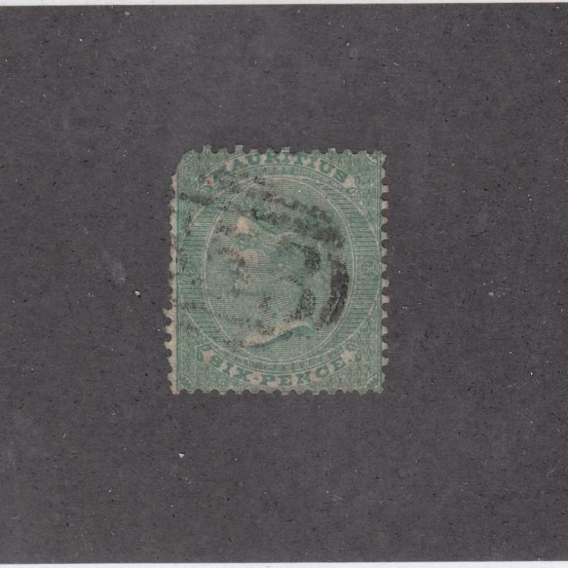 MAURITIUS (MK1003) # 10 F-USED  6d  1862 QUEEN VICTORIA / # CANCEL CAT VAL $175