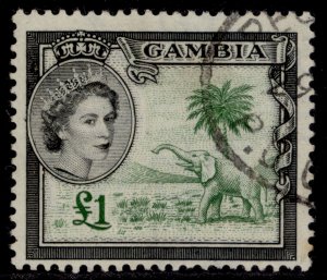 GAMBIA QEII SG185, £1 green & black, FINE USED. Cat £20.