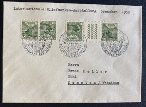 1950 Grenchen Switzerland First Day Cover FDC To Kempten Germany Tete Beche Stam