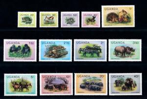 [60237] Uganda 1979 Wild animals Lion Rhino Hippo Elephant 13 Values MLH