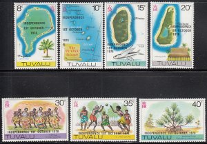 Tuvalu 1978 MNH Sc #85 to #91 Set of 7 Independence overprints