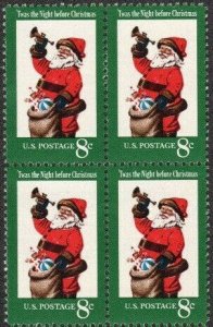 1972 Christmas Santa Block Of 4 8c Postage Stamps, Sc 1472, MNH, OG