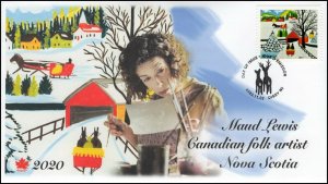 CA20-038, 2020, Maud Lewis, Pictorial Postmark, FDC, Christmas, Folk Art