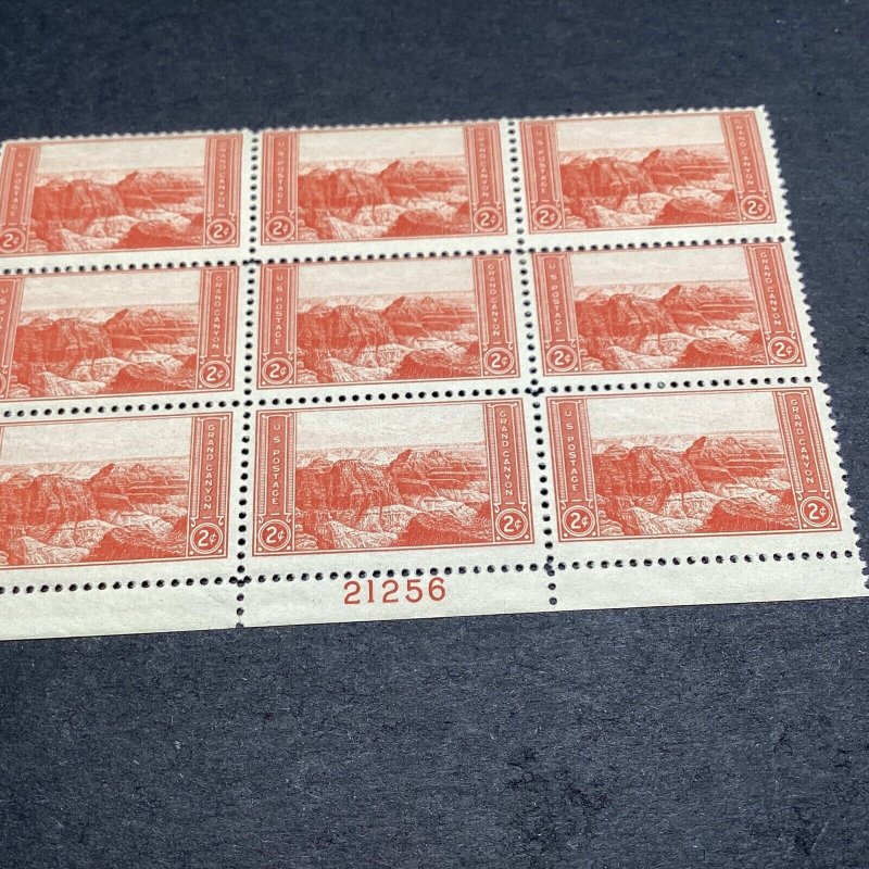 Scott#741 2c Stamp Plate# Block Of 9 Grand Canyon National Parks MNHOG 1934-US