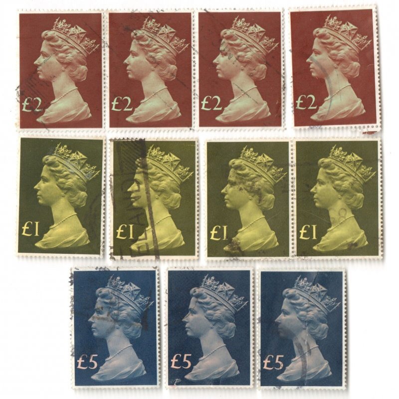 GoodChoice: GB UK QE2 Sc# MH169 x4, MH175 x4, MH176 x3 Used Machin Stamps