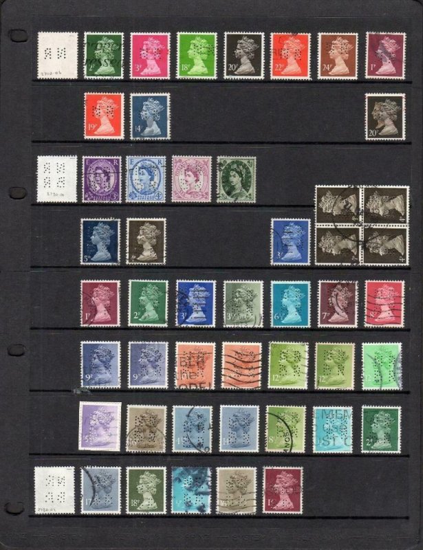 COLLECTION OF QE2 PERFINS ON DOUBLE-SIDED PAGE (PRE-DECIMAL & DECIMAL) 