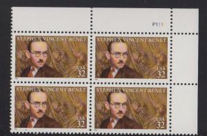ALLY'S STAMPS US Plate Block Scott #3221 32c Stephen Vincent Benet  [4] MNH STK