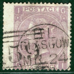 GB QV Stamp SG.97 6d Lilac Plate 5 (GI) Glasgow CDS/Duplex Used Cat £140 XRED61