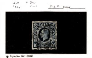 Great Britain, Postage Stamp, #251 Used, 1939 King George (AJ)