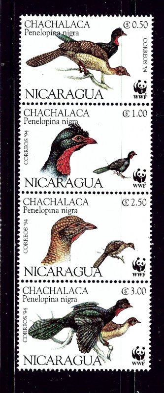 Nicaragua 2067 MNH 1994 Birds strip of 4 (been folded)