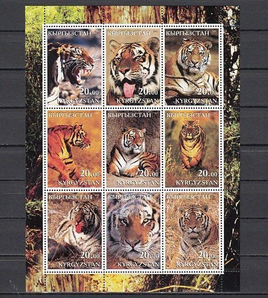 Kyrgyzstan, 2001 Cinderella issue. Tigers sheet of 9