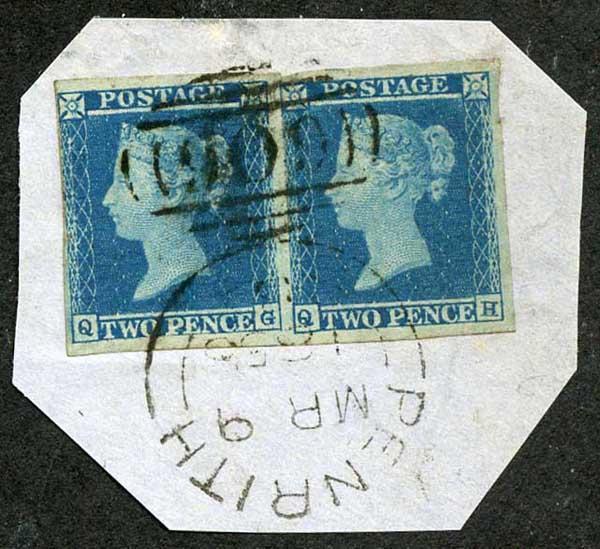 1841 2d Blue (QG/QH) Pair with PENRITH Sideways Duplex (close to large margins)