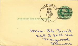 United States Texas The Grove 1950 4f-bar  1874-1967  Postal Card  Philatelic.
