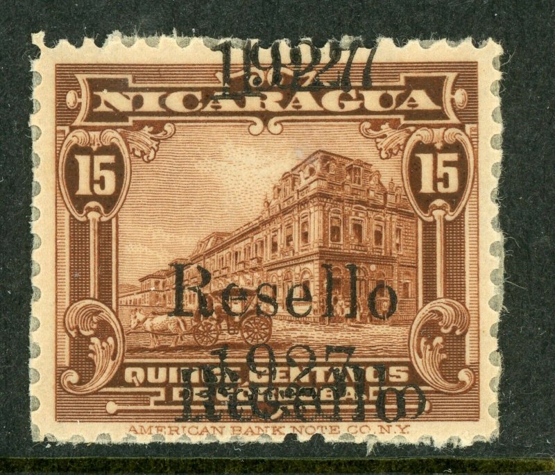 Nicaragua 1927 Cathedral Provisional 15¢ Triple OP Mint V385 