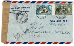 Trinidad & Tobago 1942 Siparia cancel on airmail cover to the U.S., censored