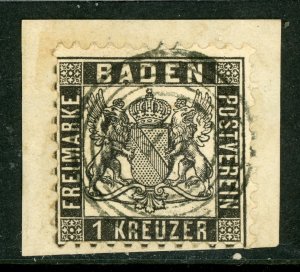 Germany States 1862 Baden 1 Kr Black  Perf 10 Scott #15 VFU G419