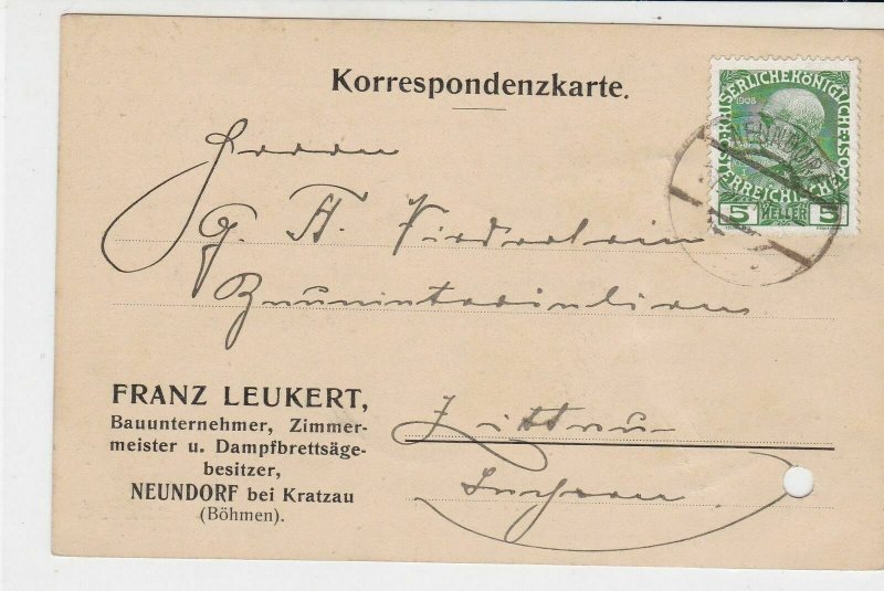 Austria 1911 Neundorf Cancel from Franz Leukert Stamps Card R 19427