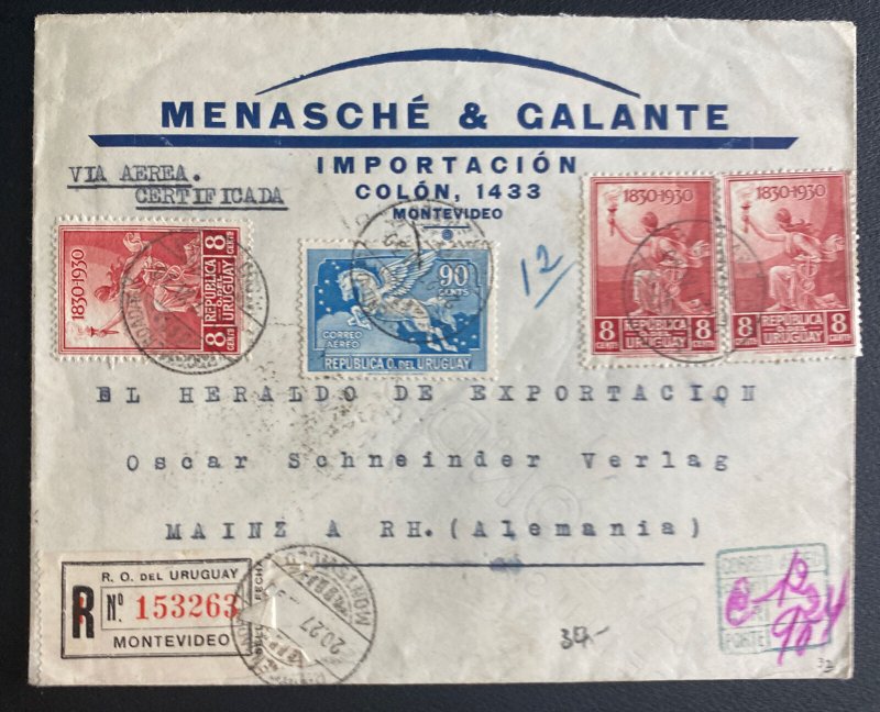 1930 Montevideo Uruguay Advertising Early Airmail Cover To Mainz Germany 