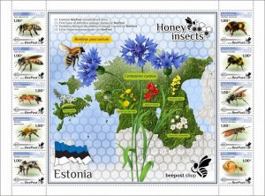 BEEPOST ESTONIA - 2022 - Honey Insects - Perf Souv Sheet - M N H - Private Issue