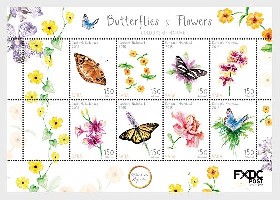 Caribbean Netherlands - Butterflies & Flowers (Saba) - Miniature Sheet