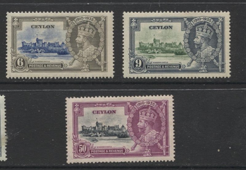 STAMP STATION PERTH Ceylon #260,261,263 KGV Silver Jubilee  MH CV$20.00