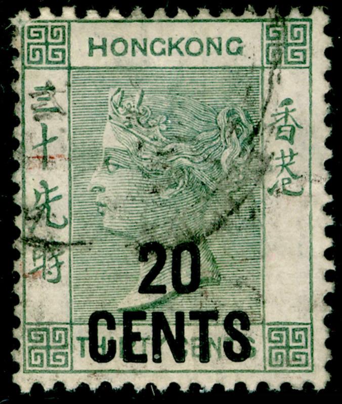 HONG KONG SG48a, 20c grey-green, FINE used. Cat £10.