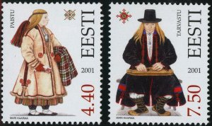 Estonia #427-428 Paistu Tarvastu Folk Costumes Postage Stamps 2001 Eesti MLH