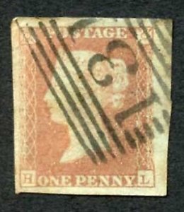 1841 Penny Red (HL) couple of bends BIG Margined Stamp