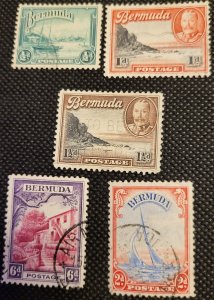 Bermuda, 1936-40, George V & island views,#105-107,109a,112, used, SCV$3.10