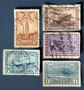 CANADA 1942 War Effort 5V used SG#383/386-388/400 C5419