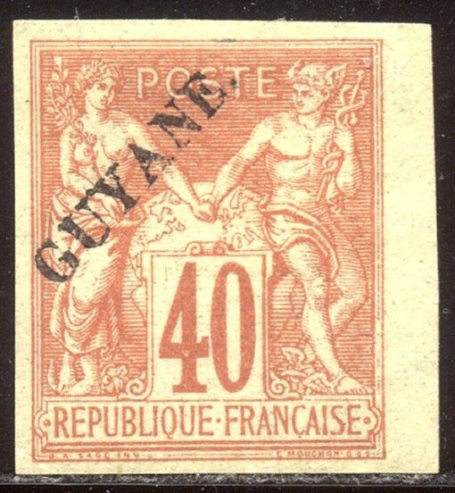 FRENCH GUIANA #15 Mint - 1892 40c Red on Straw