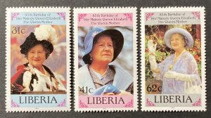 Liberia 1985, #1037-9, Queen Mother, MNH.