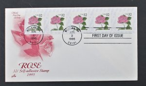 US #2492G FDC PNC/5 PL #S111  ArtCraft Cachet Rose 32 Cent 1995