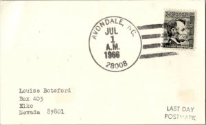 United States North Carolina Avondale 28008 1966 4-bar  1919-1966  Postcard  ...