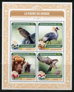 TOGO 2016  FAUNA OF THE WORLD OFFICIAL BIRD OR ANIMAL SWEDEN, BELARUS UGANDA SHT