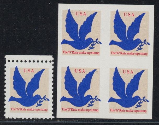 US 2877a normal stamp & imperf block of 4 - mnh USA G Rate make-up stamp EFO