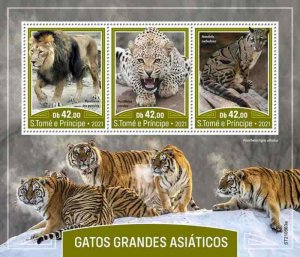 St Thomas - 2021 Asian Big Cats, Lion, Leopard - 3 Stamp Sheet - ST210503a