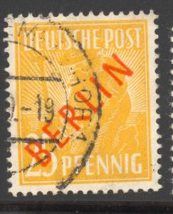 Berlin  1949, Red Overprint 25 Pf. used, VF ++, signed Schlegel A., BPP, 