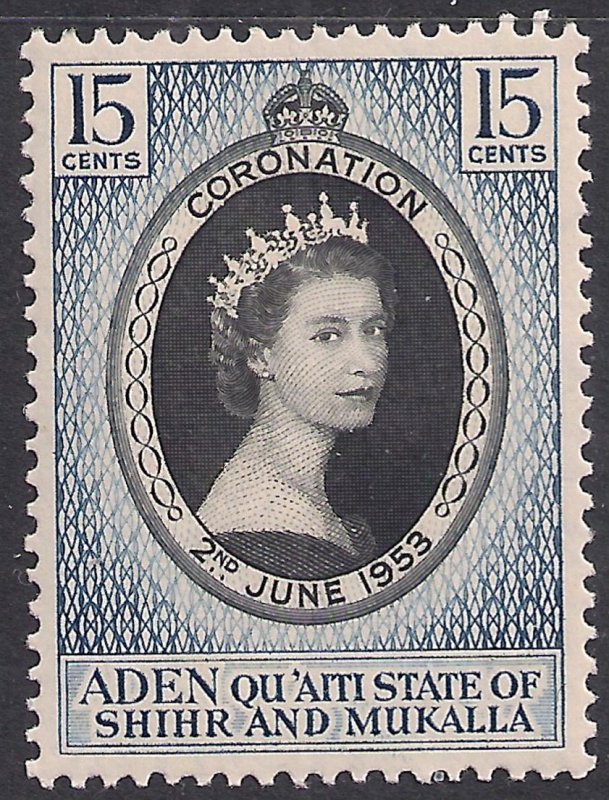 Aden state Shihr & Mukalla 1953 QE2 15ct Coronation MM SG 28 ( L259 )