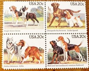 US # 2101a Dogs 20c Block of 4  1984 Mint NH