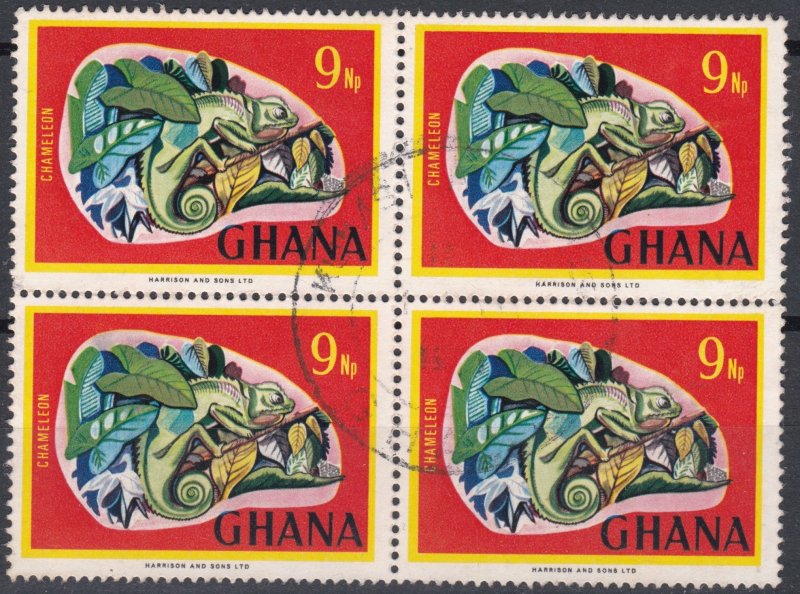 Ghana 1967 Sc294 9np Block Of 4 Cds Used Chameleon