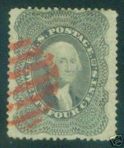 USA Scott 37, 4 margins, red cx,  19th century CV $400