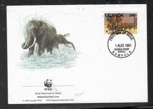 UGANDA COVER(P0201B) 1991 WWF ELEPHANT 200/- FDC CACHETED UNADDRESSED 