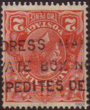 Australia 1931 Sc#116variant SG#127w 2d Red KGV Head Wmk Inverted Used