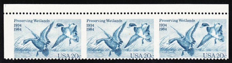 US 2092a 20c Preserving Wetlands Imperforated EFO Mint Strip of 3 XF OG NH