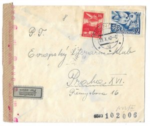 Trenčín Slovakia to Prague 1942 Registered Cover German Censor Tape Scott 76, C3