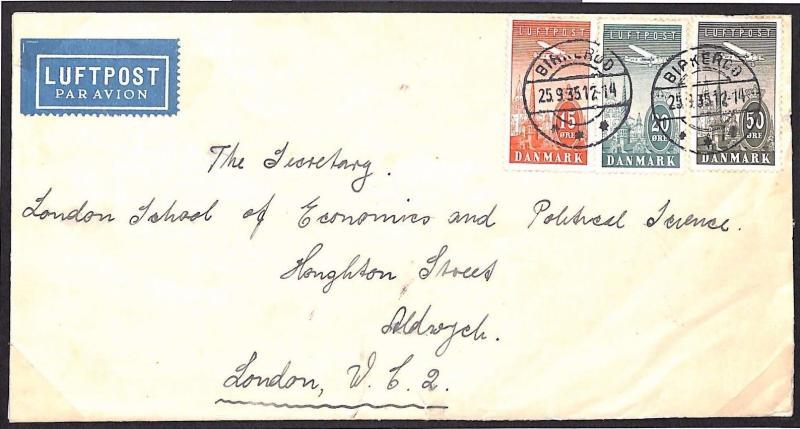 MS2098* 1935 DENMARK AIR ISSUES *Birkerød* Cover GB London Commercial Airmail