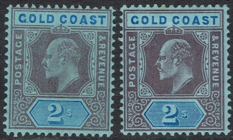 GOLD COAST 1907 KEVII 2/- BOTH SHADES */**